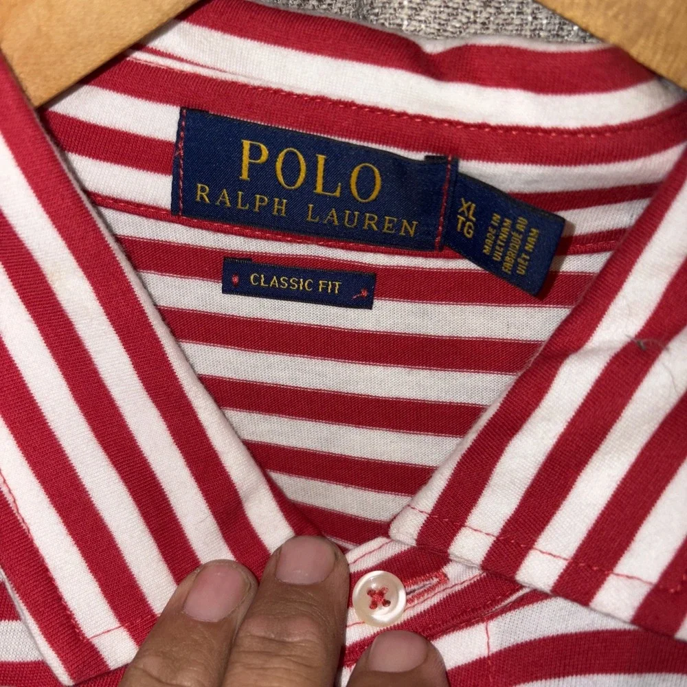 Polo Ralph‎ Lauren Short Sleeve Classic Fit XL Red & White Stripes Pony